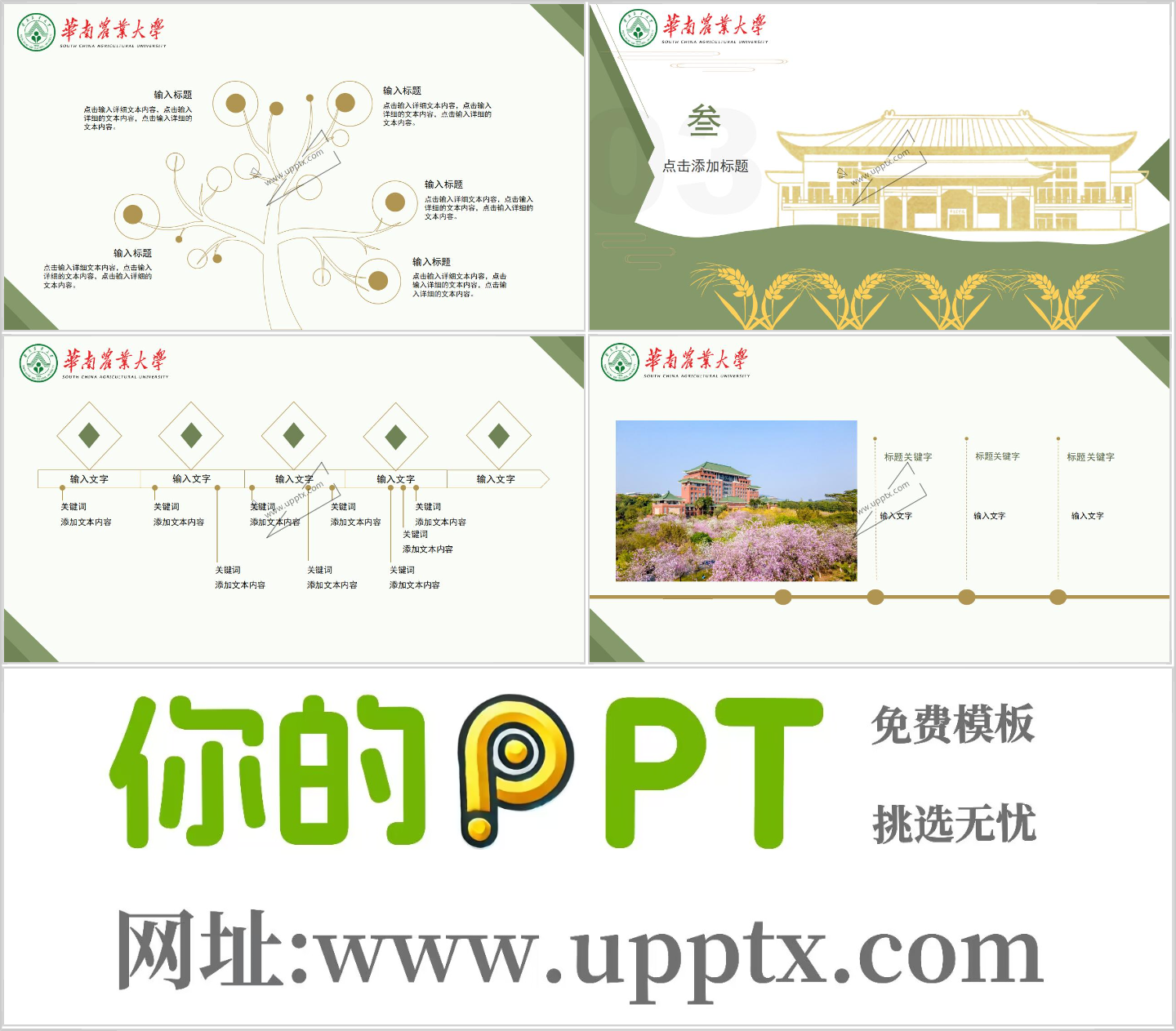 华南农业大学PPT模板-稻穗农情风模板插图1