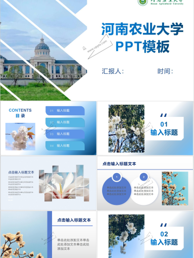 河南农业大学PPT模板-蓝白