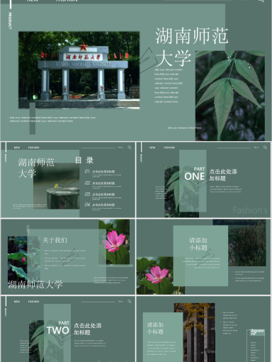 湖南师范大学PPT模板-绿色生机