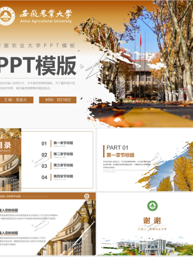 安徽农业大学PPT模板-棕色