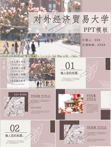 对外经济贸易大学PPT模板-复古粉