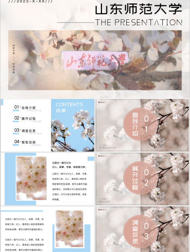 山东师范大学PPT模板-樱花暖