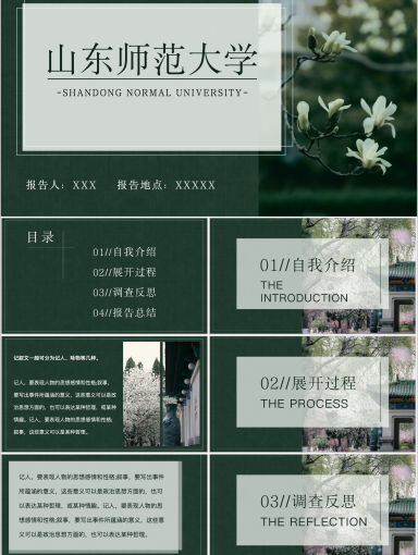 山东师范大学PPT模板-照眼梨花雪